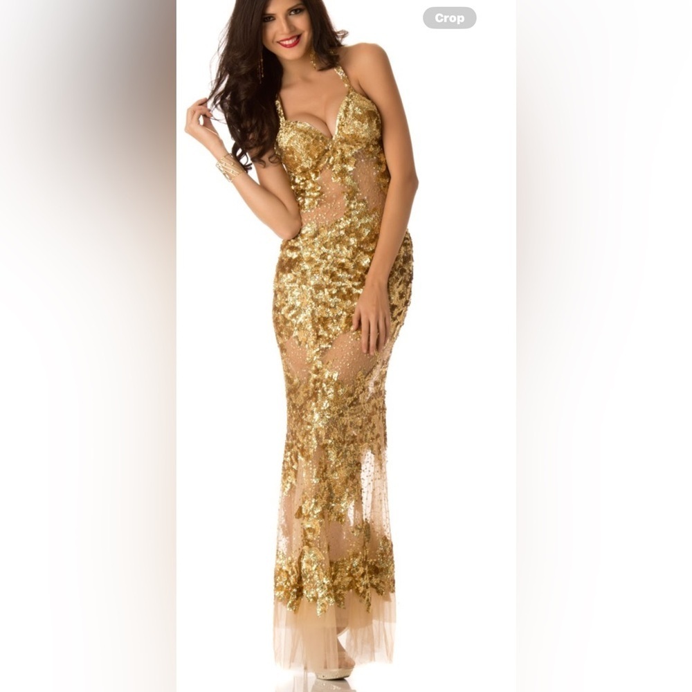 Jovani Gold Sequin Maxi Dress